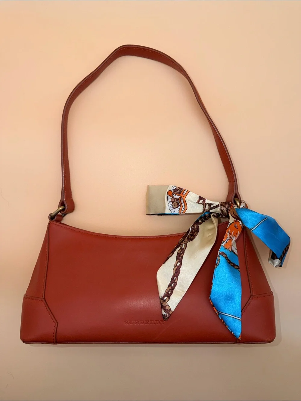 Burberry Vintage Terracotta Leather Shoulder Bag Nova Check Lining